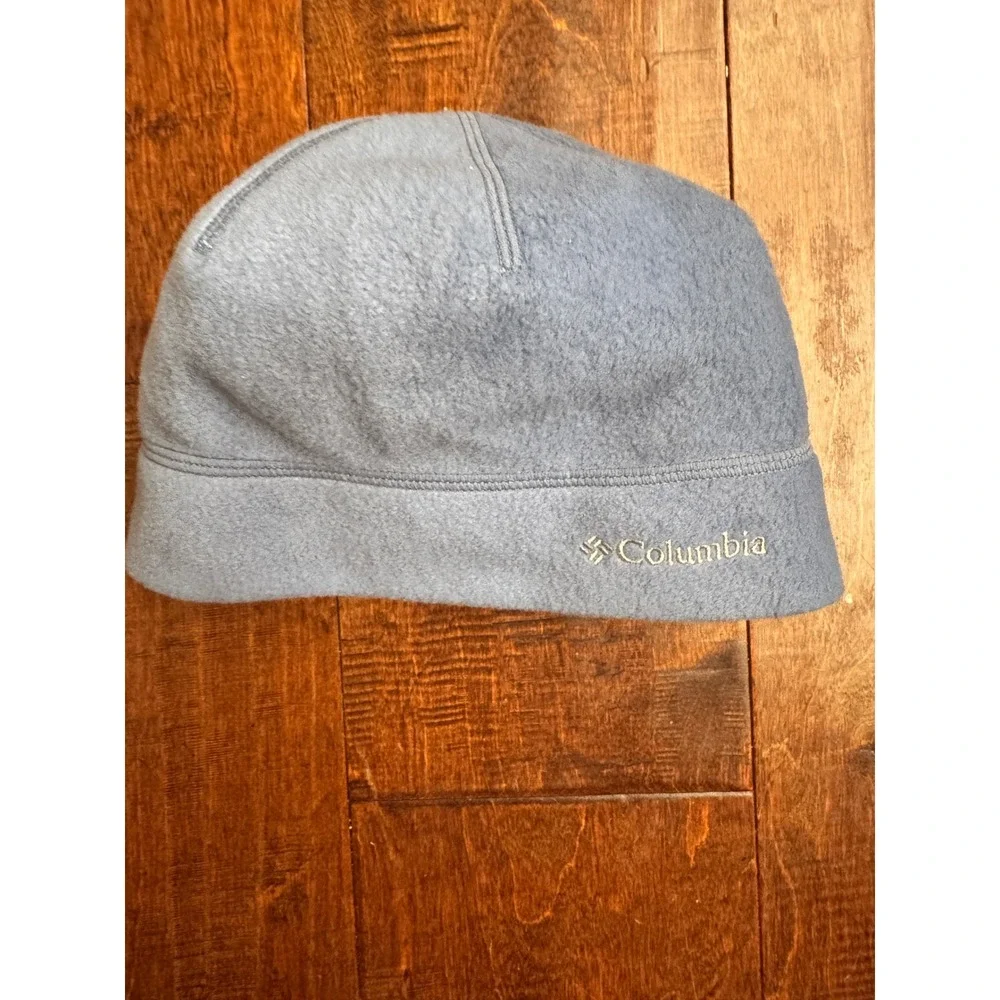 Columbia Kids Blue Fleece Beanie Hat Embroidered Logo Winter Skull Cap